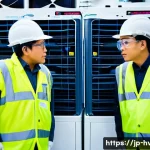 공조냉동기계 기술자의 팀워크 비결 - **Prompt:** A diverse group of air conditioning and refrigeration technicians, both male and female,...